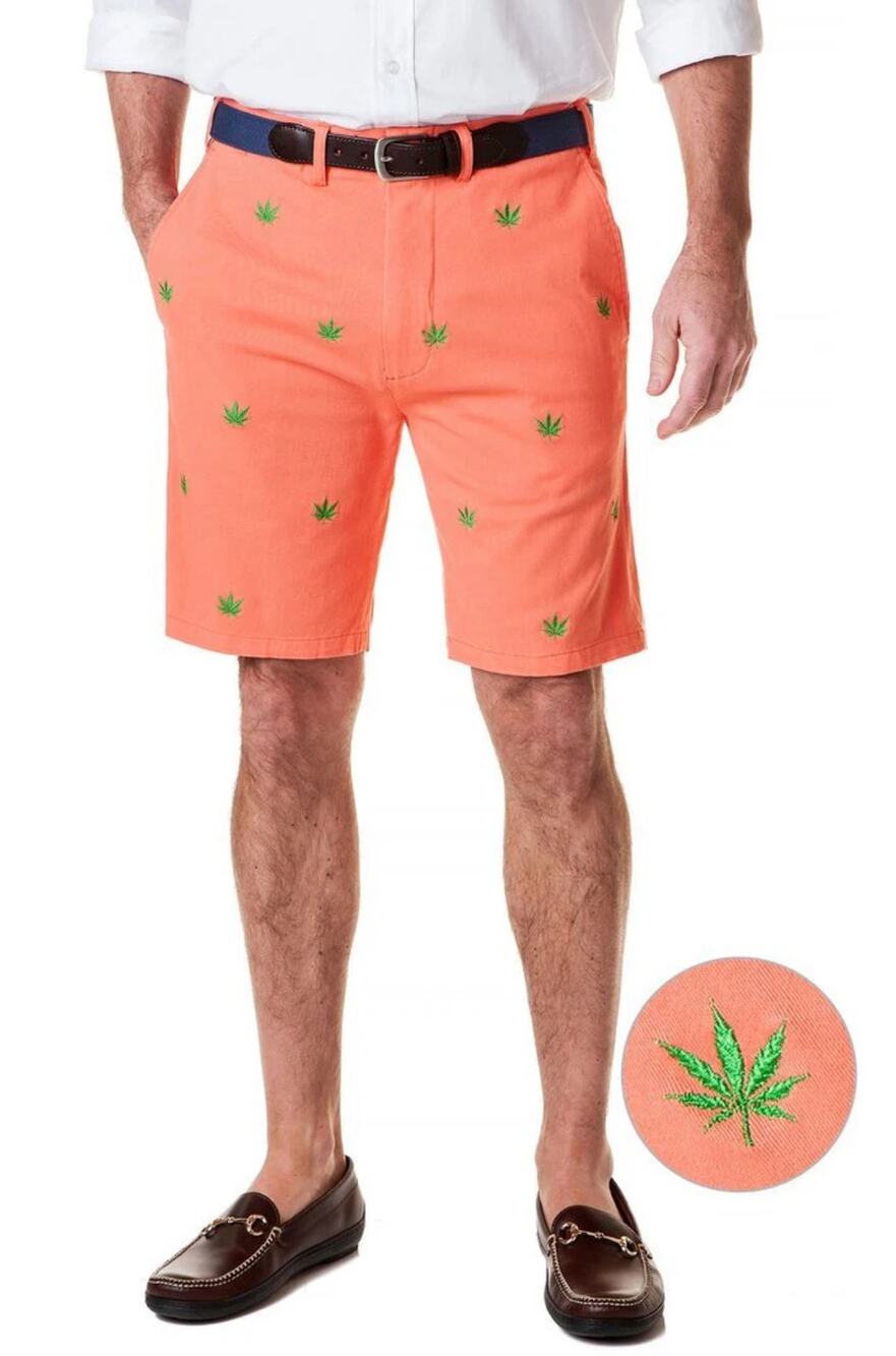 Castaway Cisco Shorts, Stretch Twill, Embroidered Pot On Orange, Men's Size 30